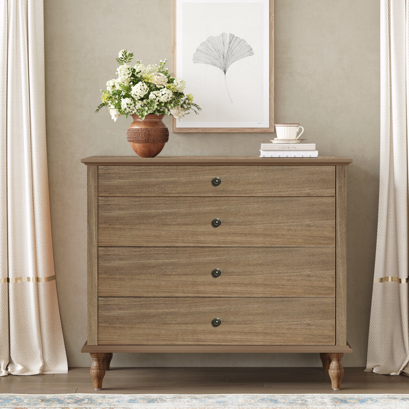 4-Drawer Chest with Solid Wood Foot, Light Rustic Brown