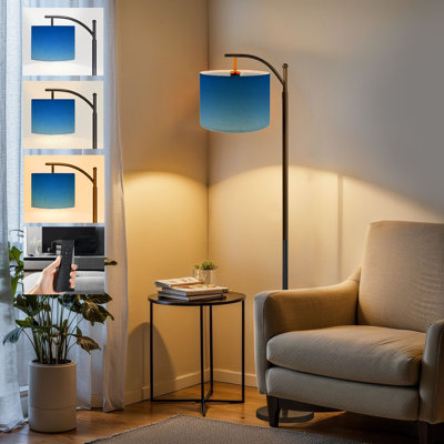  Arc Floor Lamp Blue paper pastel colours Abstract blue Tall Modern Standing Lamp LED Adjustable Linen Lampshade 3 Color Temperatures