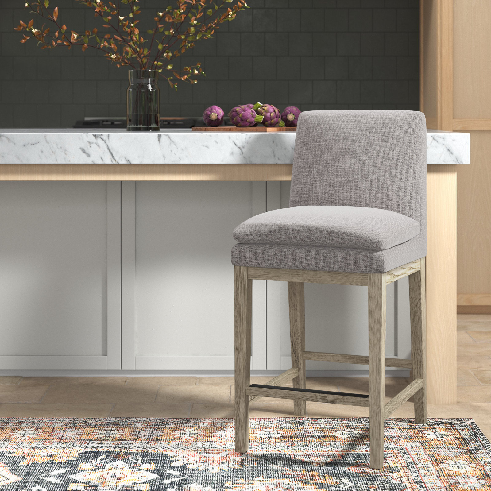 Bethea 26" Bar Stool, Effie Flint Performance Linen, Graywash