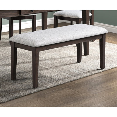 Scandinavian Style Cushioned Bench With Dark Brown And Beige, Ideal For Dining Room, 16.8 Inches Deep, 46.3 Wide, 19.5 High Tapered Legs