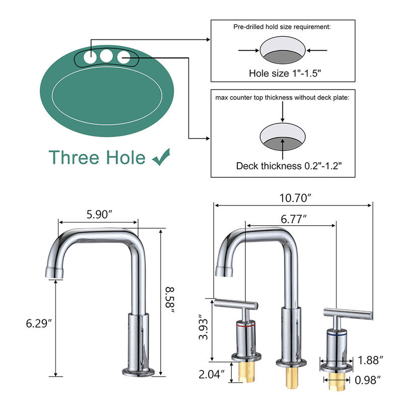 Robinet de salle de bain à double poignée avec bonde escamotable, Chrome