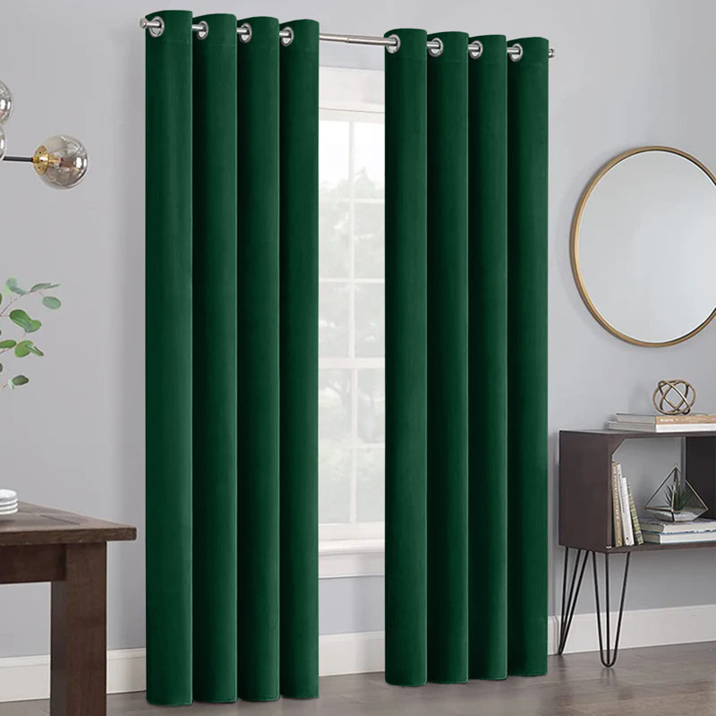 Myron Heavy Crushed Velvet Eyelet Room Darkening Thermal Drape Curtains, 168cm Width x 228cm Drop, Green Emerald