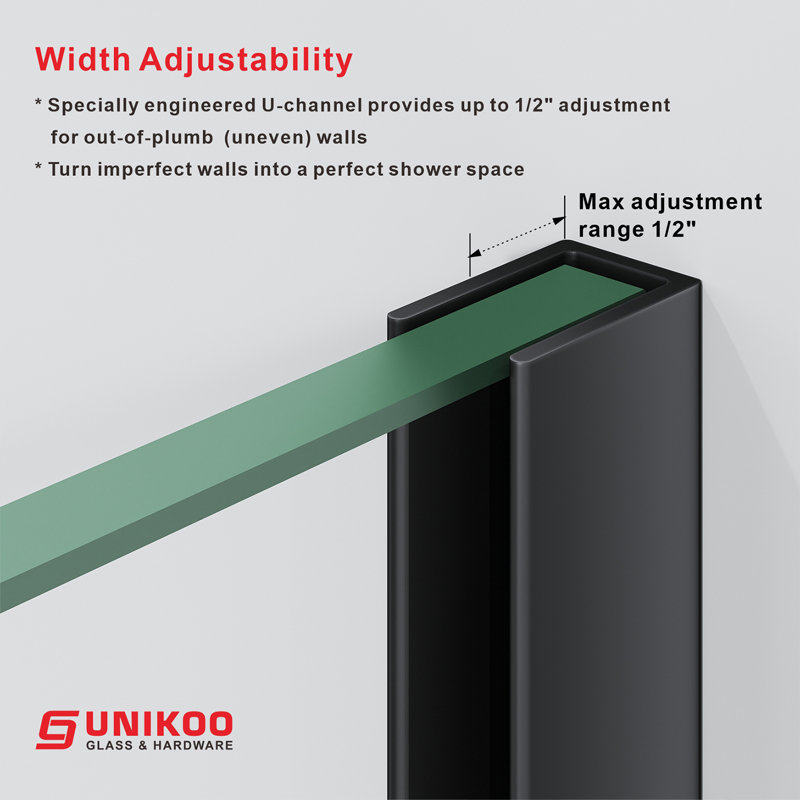 UKH07B 33-1/2 in. W x 80 in. H Frameless Fixed Shower Glass Panel  with U-Channel in and 3/8 in. Clear Glass in Matte Black