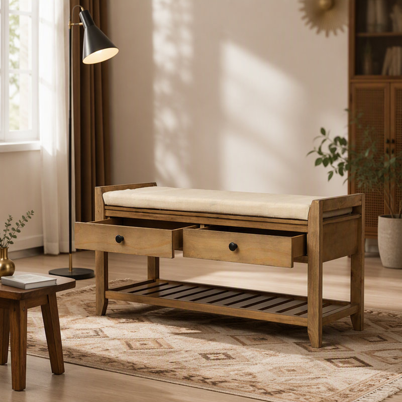 Range-chaussures avec siège rembourré et tiroirs, banc de rangement polyvalent pour entrée, Brun, Brun
