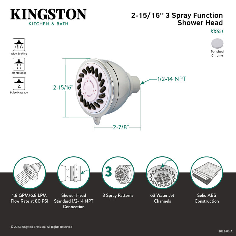 Kingston Brass Barcelona 3-1/4-Inch Round ABS Shower Head