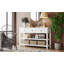 Console rétro avec deux tablettes ouvertes, structure en bois de pin massif et pieds pour le salon-340460787-340460786