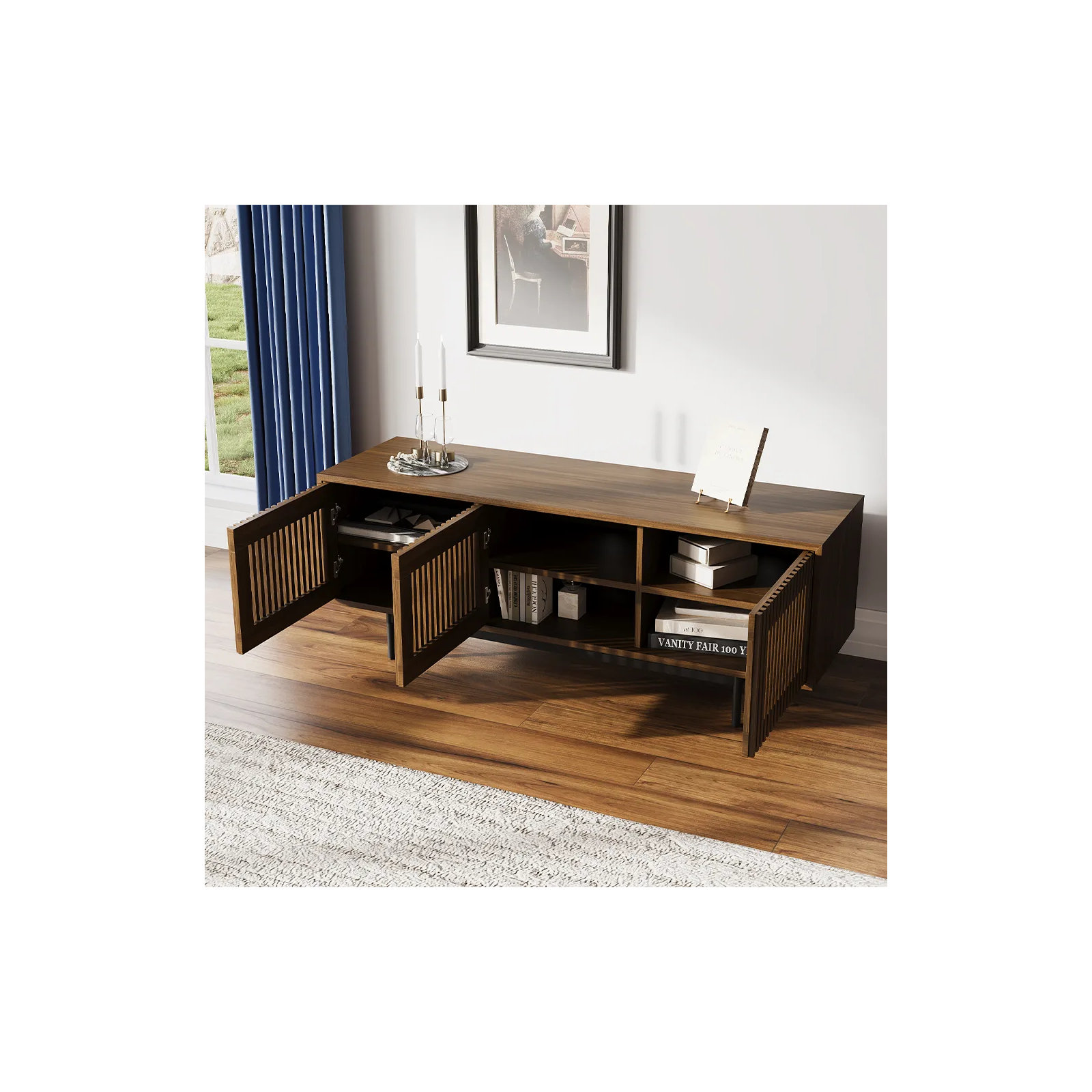Daila Media Console, 21.26" H x 59" W x 18.89" D, Walnut