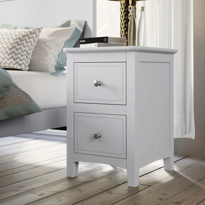 2 Drawers Solid Wood Nightstand End Table