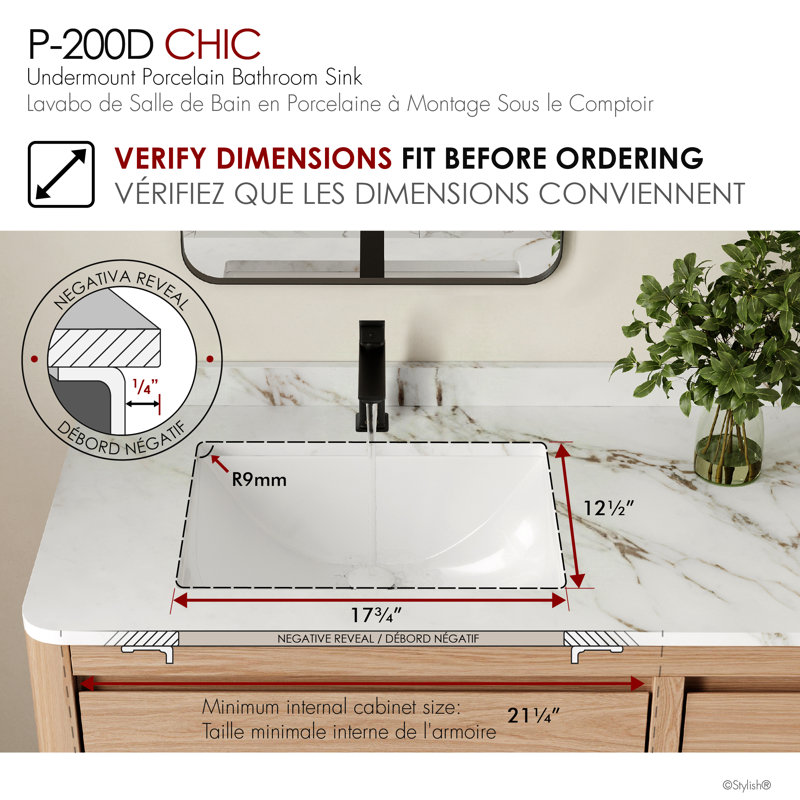 Stylish Undermount 20 ¾" W x 15 ½" D White Rectangular Bathroom Sink with Pop up Drain