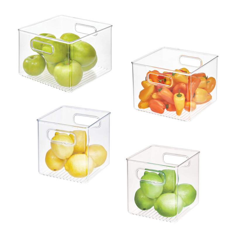 iDesign 4-Piece Plastic Refrigerator Organizer Bin Set, Two 6" x 6" x 6" & Two 6" x 6" x 8" Bins, Clear
