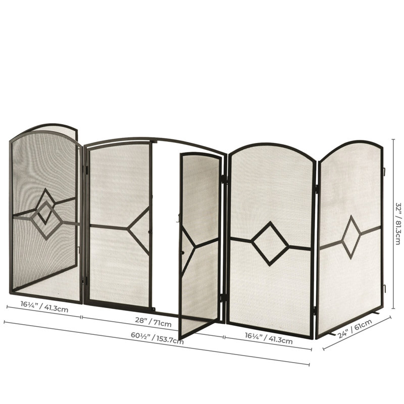 Sheila 5 Panel Steel Fireplace Screen, 81cm H x 153cm W x 61cm D