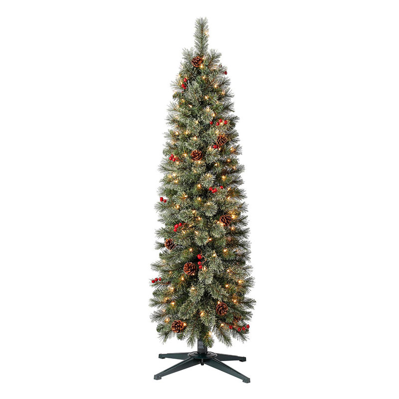 Home Heritage 5ft Stanley Cashmere Tree w/ Clear Lights, Pinecone, and Red Berry