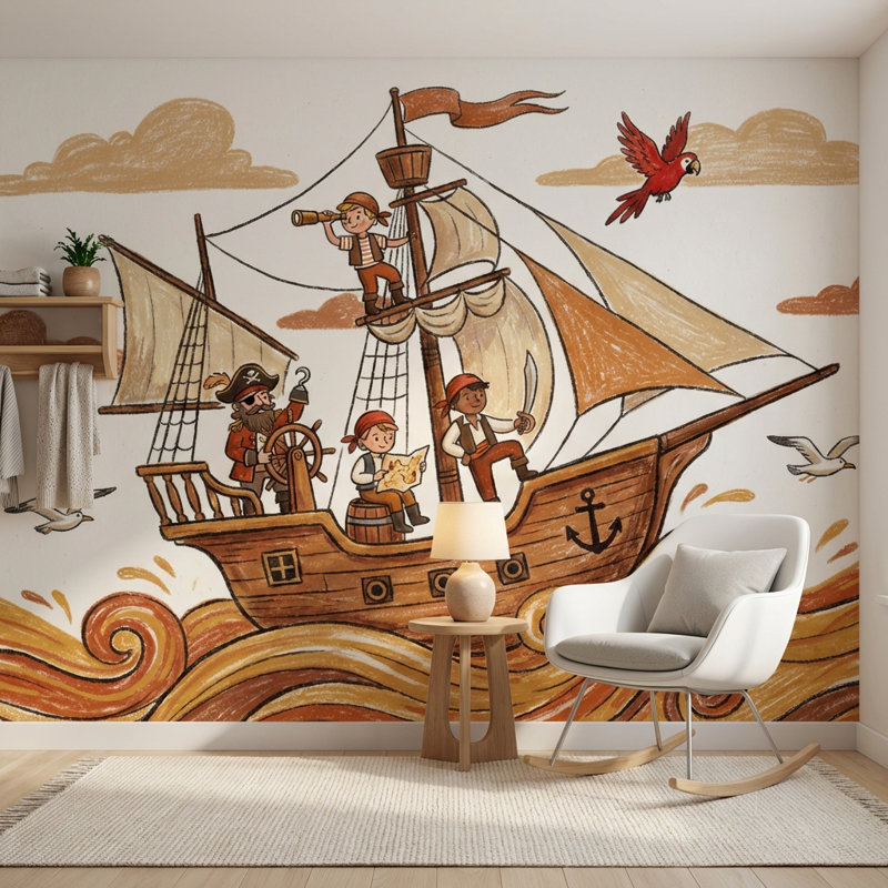 Papier peint nautique pirate, Non tissé, 120 po x 96 po