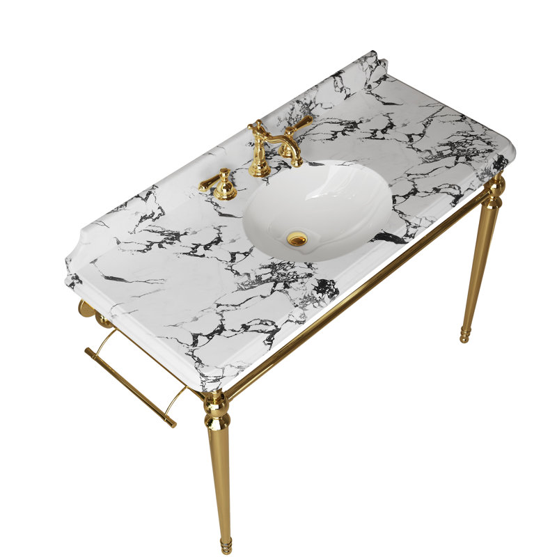 Comptoir en marbre artificiel blanc 48 pouces Panda, Argent, L 48 po
