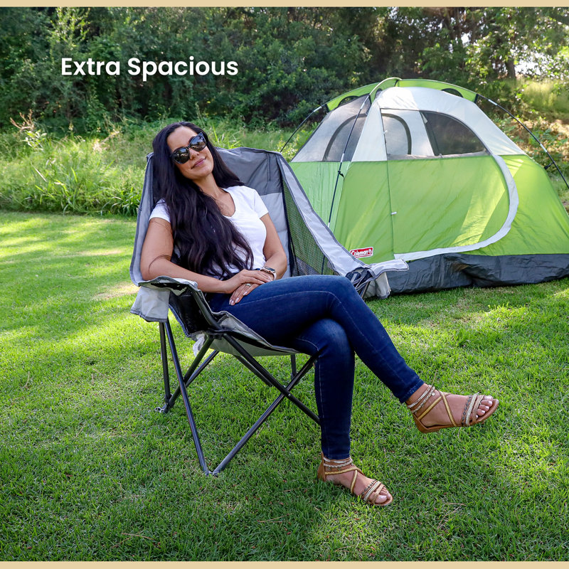 Oversized Folding Camp Chair with Duo Cup Holder, Gray