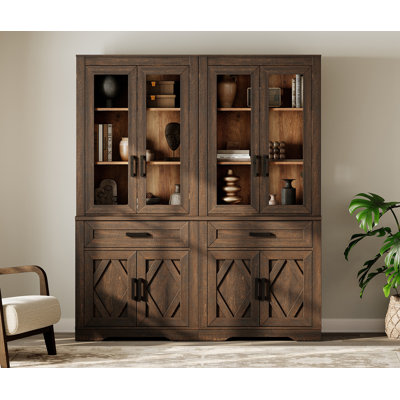 Bibliothèque à 5 niveaux avec porte de grange Laziza, bibliothèque de rangement ouverte de 73,3 po de hauteur, présentoir de ferme sur pied avec tiroir pour bureau à domicile, salon