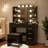 Vanity Table With Mirror And Lights, Vanity Desk And Cushioned Stool Set With Charging Station, Storage Drawers And Transparent Tabletop For Women Girls Bedroom-1463257781