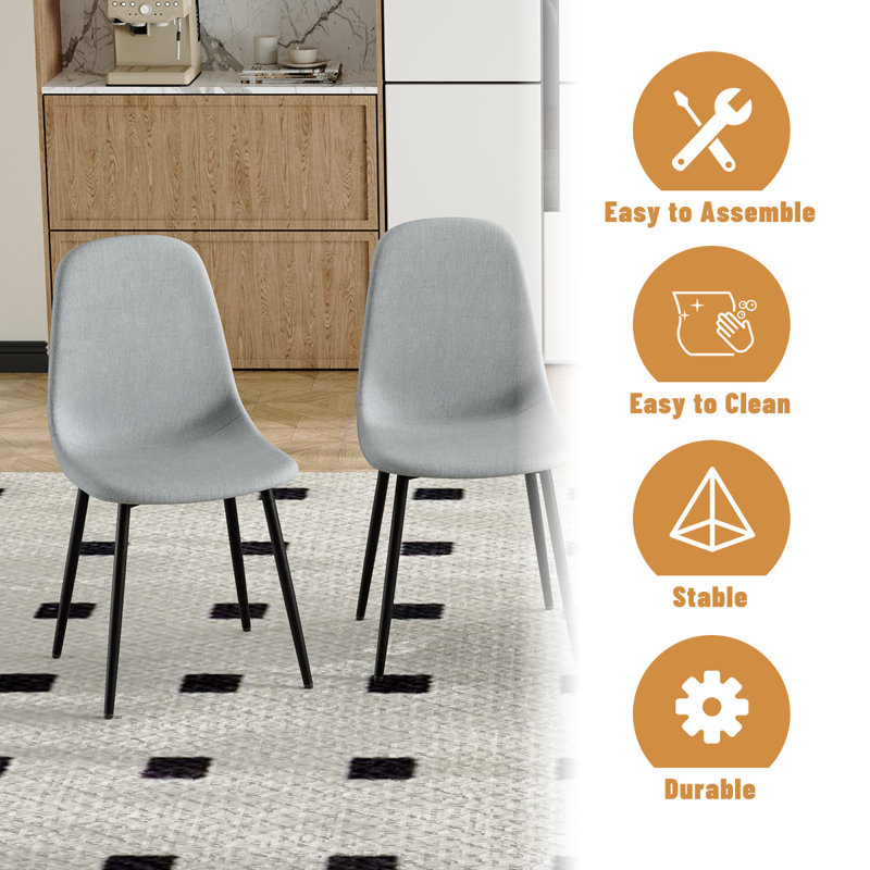 Upholstered Side Chairs With Metal Legs,Armless Dining Chair For Living Room,Kitchen,Dining Room, 4, Gray