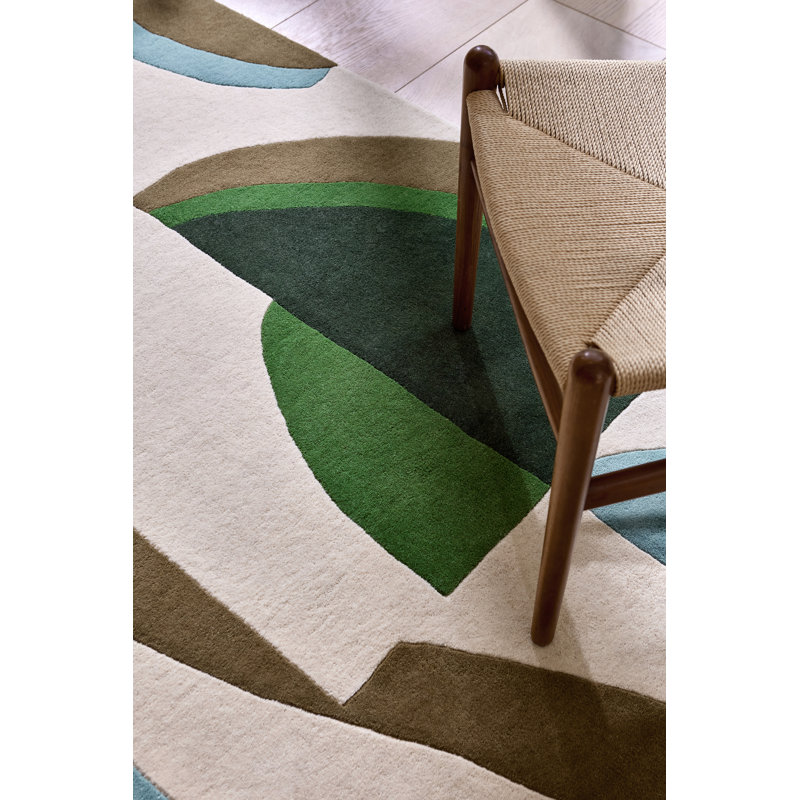 Torillo Hand Tufted Wool Abstract Area Rug in Emerald/Azul, Rectangle 8'2" x 11'6"