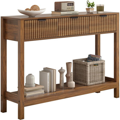 Wooden Fluted Console Table Sofa Table Brown