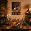 Art mural sur toile, corbeau noir perché sur des livres antiques et crâne d'Halloween-33356877