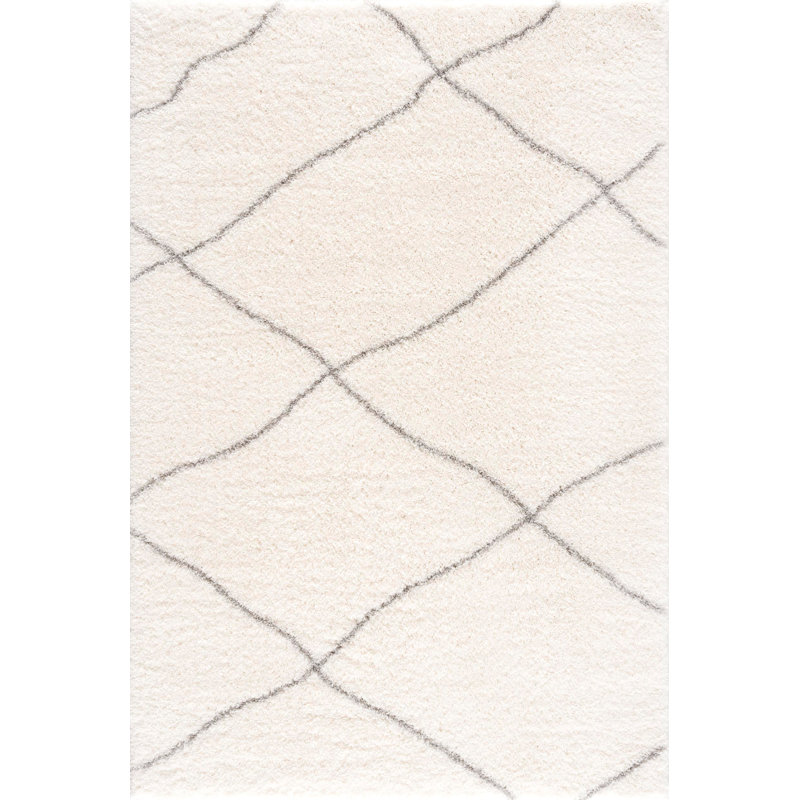 Rug Branch Linea 5' x 8' (5'3" x 7'7") White/Grey Trellis Indoor Area Rug, Contemporary, High Pile, Stain-Resistant Carpet - Living Room, Bedroom, Dining Room, and Kitchen