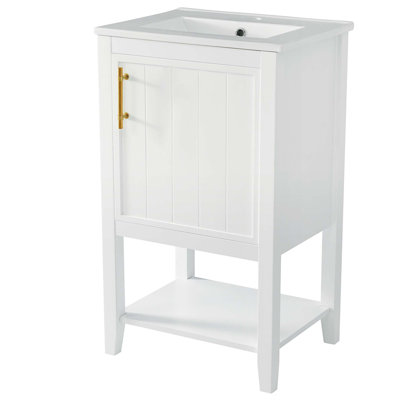 Meuble-lavabo de 20 po avec lavabo, armoire de salle de bain avec porte à fermeture douce, support de rangement et tablette ouverte