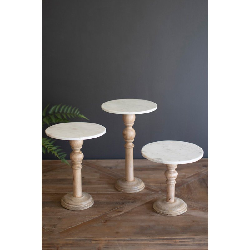  Présentoirs en bois naturel et marbre blanc - ensemble de 3