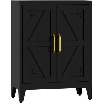 Armoire de cuisine 32 po en métal, armoire de rangement pour salle de bain avec 2 tablettes réglables, buffet autoportant pour petits espaces, salon, couloir, salle à manger, noir