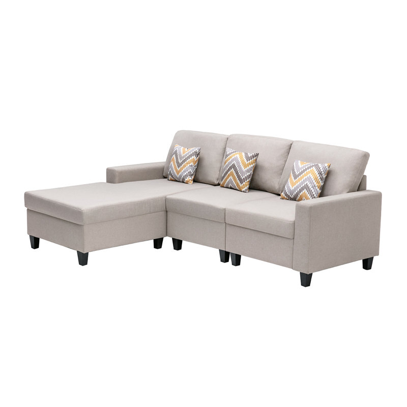 Canapé modulaire réversible 3 pièces Turmea Latitude Run® Beige avec coussins et pieds interchangeables, Lin beige