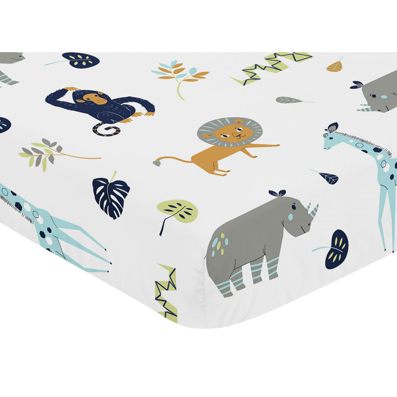 Blue Jungle Safari Animal Print Toddler Crib Sheet Set