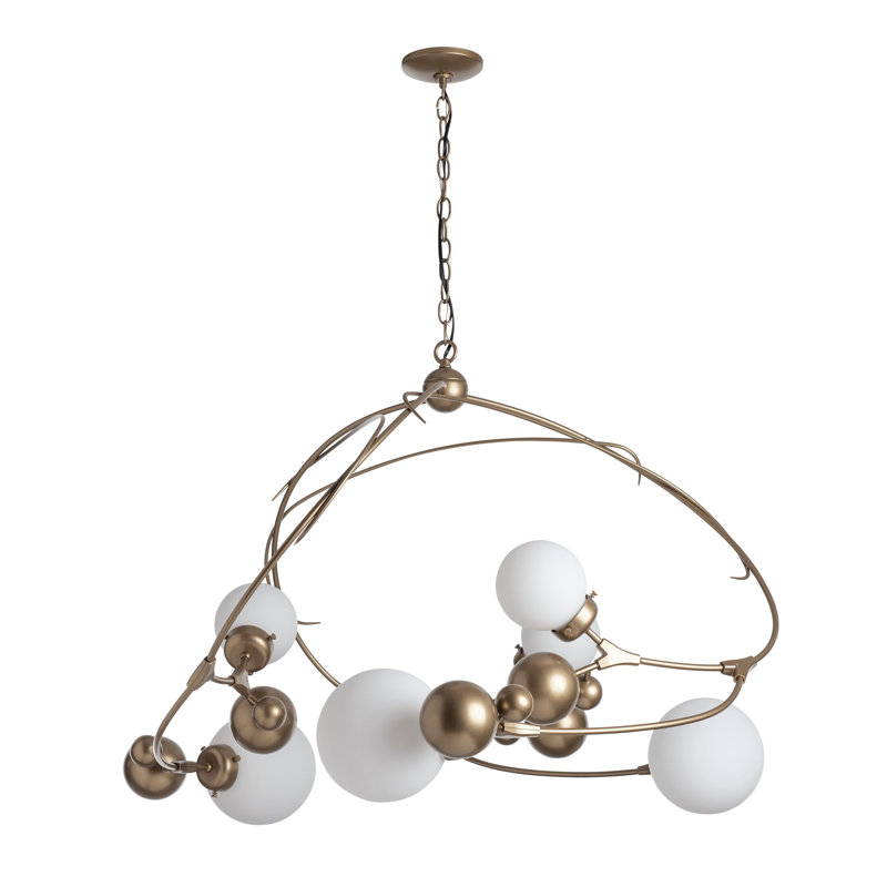 Lustre géométrique unique à 6 lumières Sprig, Verre opale, Or doux