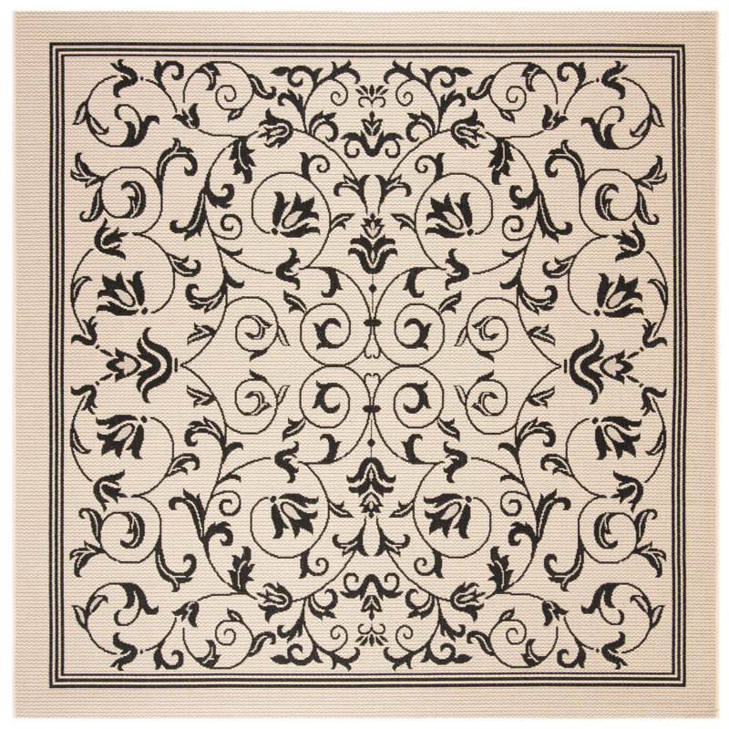 Arneshia Floral Sand/Black Indoor / Outdoor Area Indoor/Outdoor Area Rug, Square 6'7"