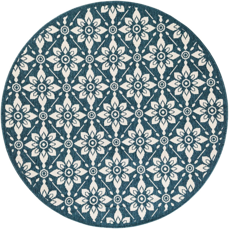 Tapis d'extérieur noir / bleu Aucun, Rond 5 pi 1 po