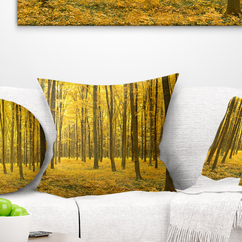 Brights Autumns Forest - Coussin imprimé forêt, 16 po x 1 po, Coussin décoratif