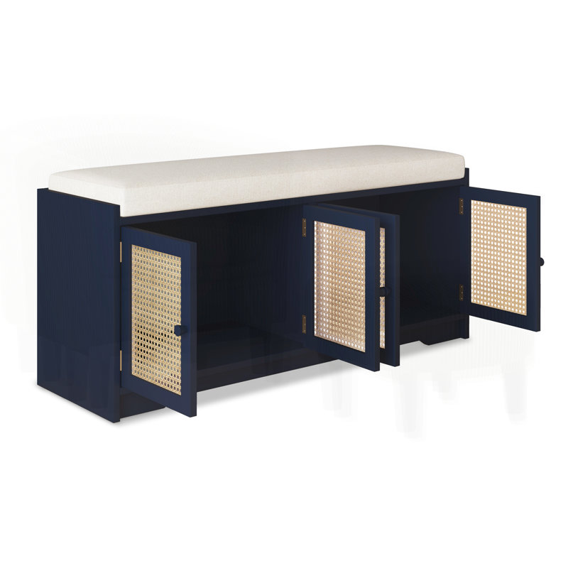 Rattan bench with storage cabinet