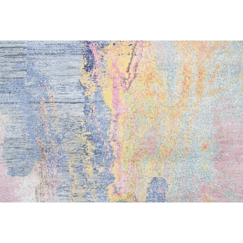 Tapis bleu / chameau de haute qualité noué à la main, Rectangle 6 pi x 9 pi