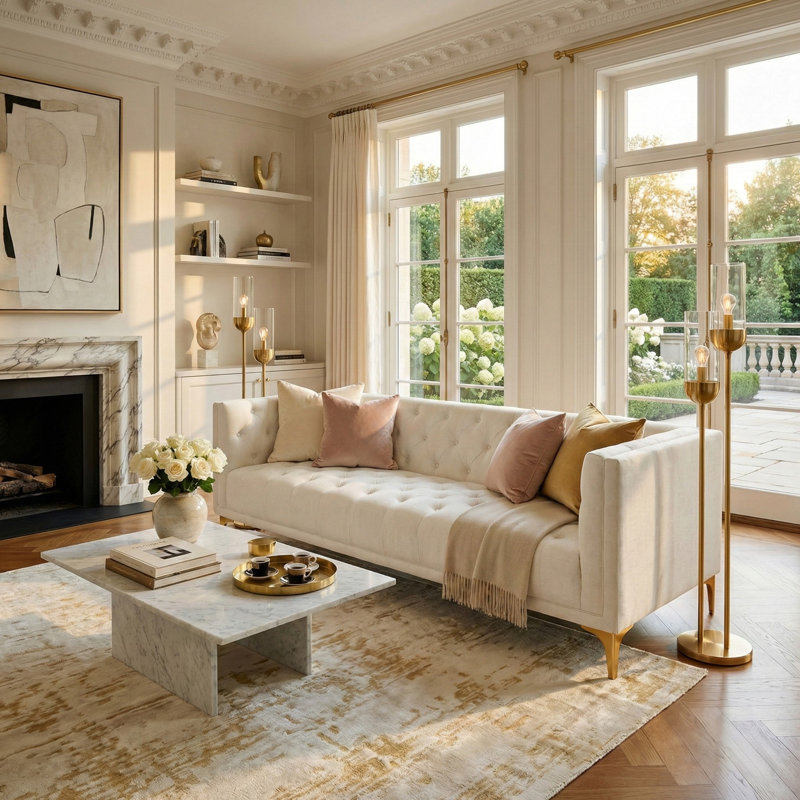 Florentino Upholstered 80'' Sofa, Cream