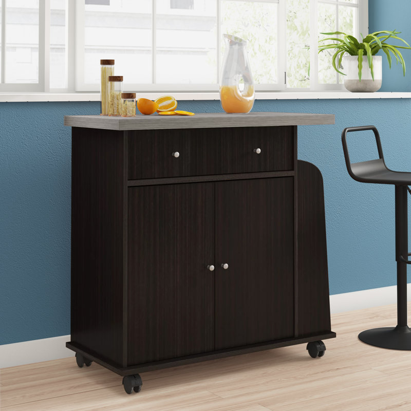 Kamal Wood Kitchen Cart, Chocolate/Gray