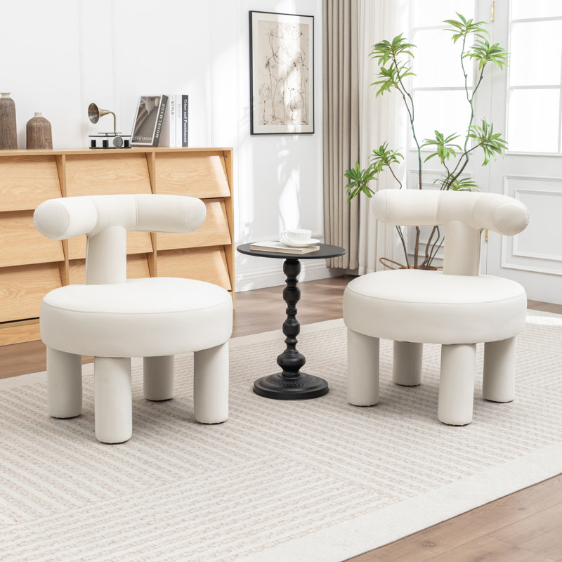 Fauteuil demi-tonneau en velours Bula, Velours velours, Beige