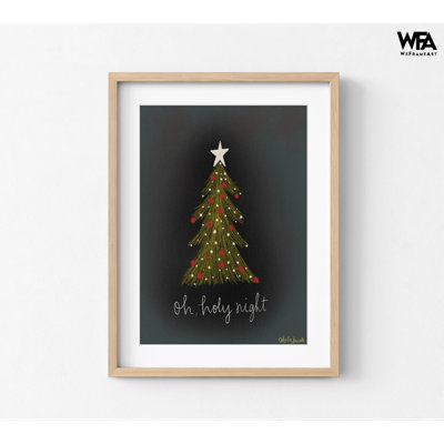 Sainte nuit, art mural, tableau de Noël, arbre de Noël, impression encadrée, décor de vacances moderne, élégant ornement festif de Noël