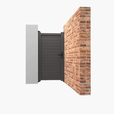 Aluminium Garden Side Gate with 1800mm Posts, Anthracite Grey, Modern Slatted Gate with Lock, Handle & 3 Keys
