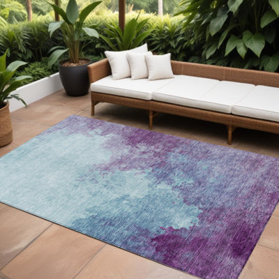 Tapis d'extérieur lavable abstrait bleu ciel et mauve 8 pi x 10 pi