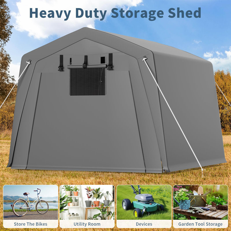 Portable Outdoor Storage Shed, Heavy-Duty Waterproof & UV-Proof Garage Shelter with Dual Roll-Up Doors & Ventilation for Motorcycle, Bike, Tools
