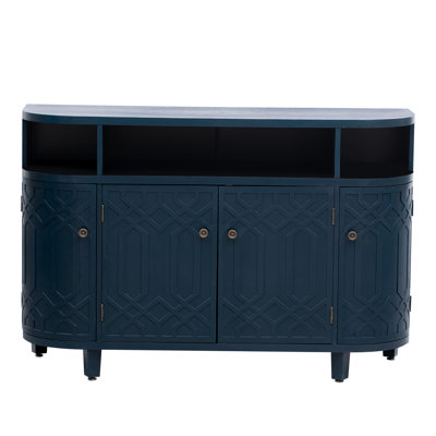Armoire de rangement avec côtés incurvés en forme de U, quatre portes et trois tablettes réglables, fabriquée en bois de frêne, convenant aux entrées de couloir extérieur de conception américaine, espaces de vie spacieux et idéaux
