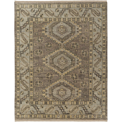 Narely Hand Knotted Wool Geometric Area Rug in Gray