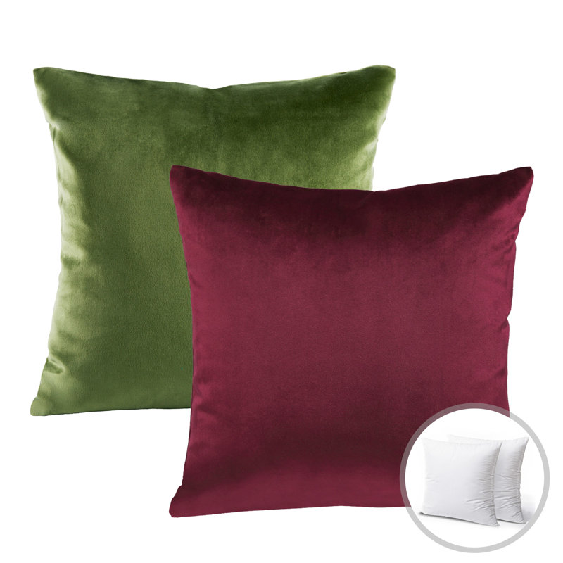 Reversible Throw Pillow, 18"H x 18"W, Dark Red/Light Green