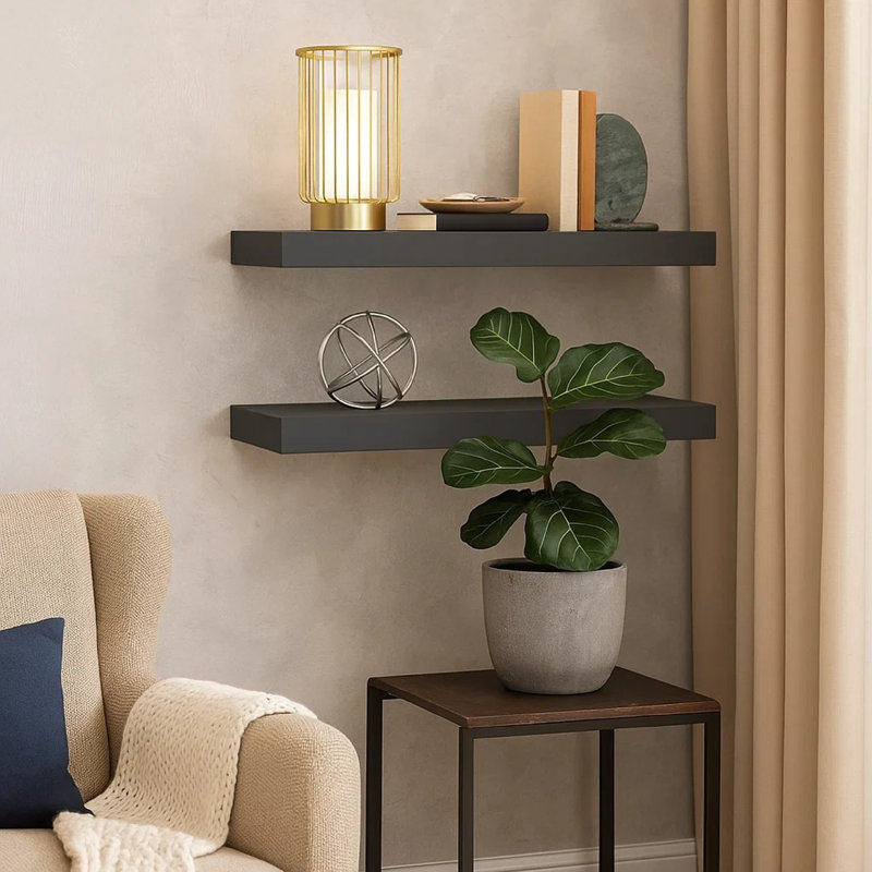 Ensemble de 2 tablettes murales flottantes Maeve, gris ultrabrillant, 24 po, Gris brillant