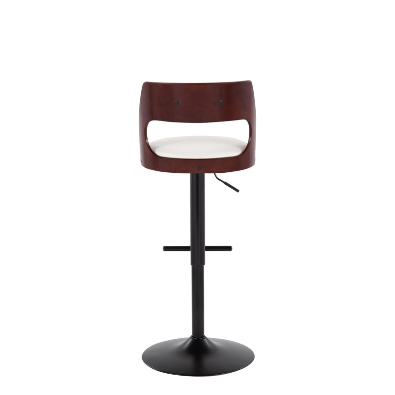 Tabouret de bar pivotant réglable Lakyia, Blanc, Noir / Acajou