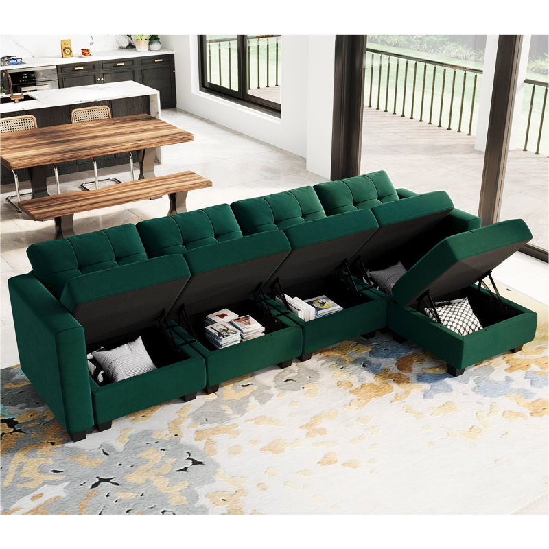 Canapé modulaire rembourré 116,6 po Soneson, Velours vert foncé